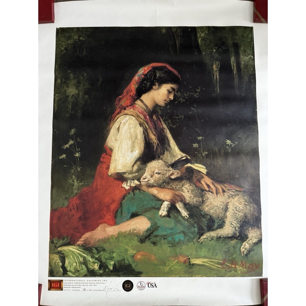 Edward Harrison May "Beautiful Shepherdess" Giclée Print Ltd Ed w/ COA 29"x23.5"